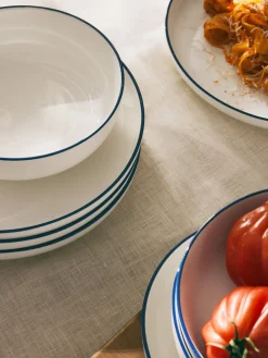 Platos De Postre|Vajillas Completas></noscript>Westwing Collection Platos postre de porcelana Facile, 2 uds. Blanco Off White con borde azul oscuro