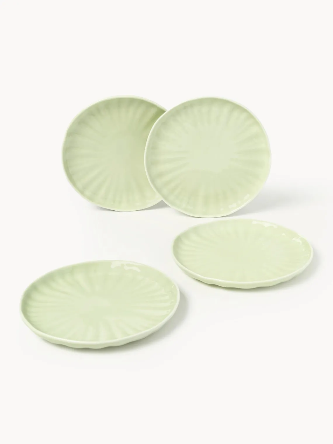Platos De Postre|Vajillas Completas>Westwing Collection Platos postre de porcelana con relieves Sali, 4 uds. Verde claro