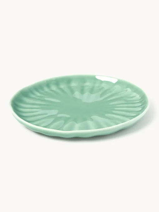 Platos De Postre|Vajillas Completas>Westwing Collection Platos postre de porcelana con relieves Sali, 4 uds. Verde menta