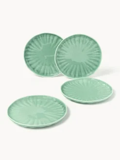 Platos De Postre|Vajillas Completas></noscript>Westwing Collection Platos postre de porcelana con relieves Sali, 4 uds. Verde menta
