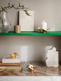 Portavelas|Jarrones>GEORG JENSEN Portavelas de acero inoxidable con forma orgánica Cobra, 2 uds. Dorado pulido espejo