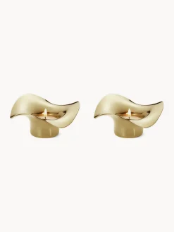 Portavelas|Jarrones></noscript>GEORG JENSEN Portavelas de acero inoxidable con forma orgánica Cobra, 2 uds. Dorado pulido espejo
