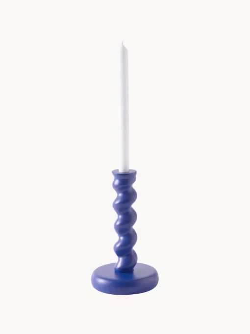 Candelabros|Jarrones>POLSPOTTEN Portavelas de metal artesanal Twister Azul oscuro