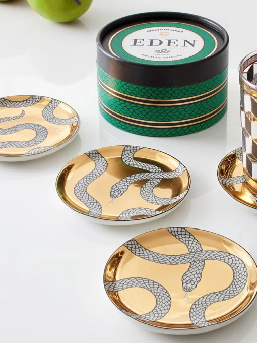 Clearance Posavasos de porcelana Eden con oro, 4 uds. Posavasos|Vajillas Completas
