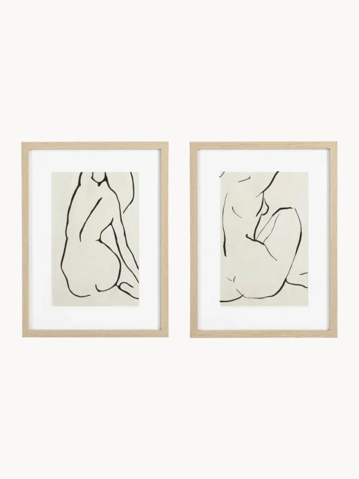 New Pósters con marcos de madera Refined, 2 uds. Cuadros Y Láminas Decorativas|Jarrones