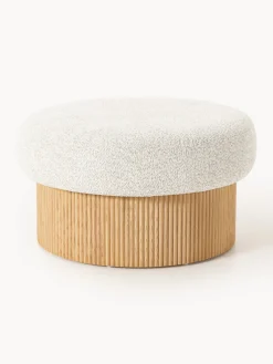 Pufs Y Otomanos|Pufs Y Otomanos>Westwing Collection Puf grande tapizado en borreguillo bouclé con espacio de almacenamiento Nala Tejido borreguillo bouclé blanco Off White, madera de fresno clara