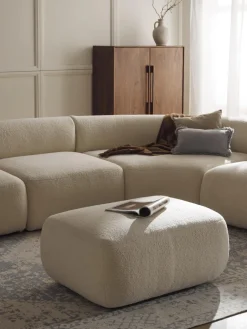 Reposapiés|Sofás>Westwing Collection Puf reposapiés de borreguillo Sofia Tejido blanco Off White