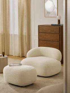 Reposapiés|Sofás>Westwing Collection Puf reposapiés de borreguillo Alba Borreguillo blanco Off White