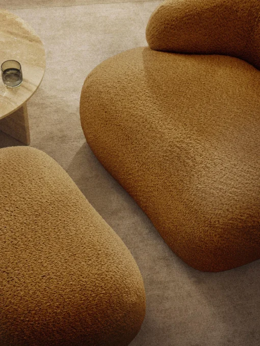 Reposapiés|Sofás>Westwing Collection Puf reposapiés de borreguillo bouclé Alba Borreguillo bouclé ocre