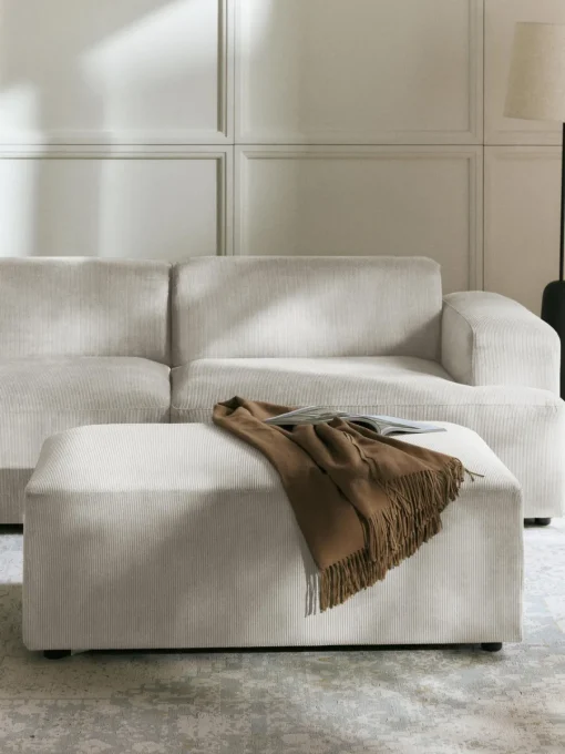 Reposapiés|Sofás>Westwing Collection Puf reposapiés de pana grande Melva, An 116 x F 72 cm Pana beige claro