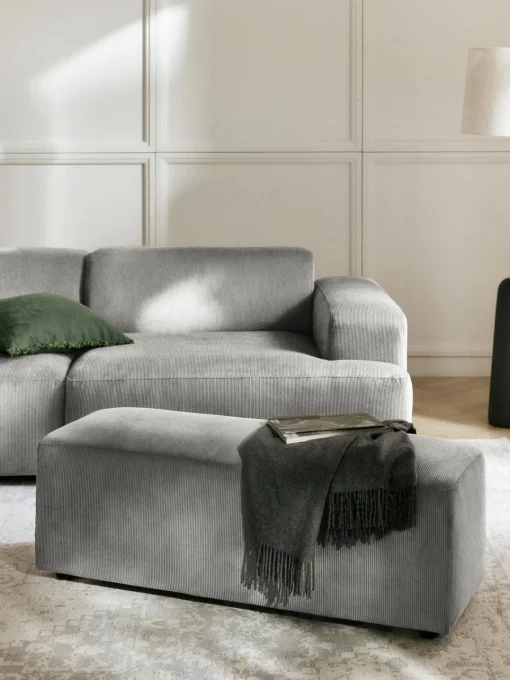 Reposapiés|Sofás>Westwing Collection Puf reposapiés de pana grande Melva, 116 x 42 cm Pana gris