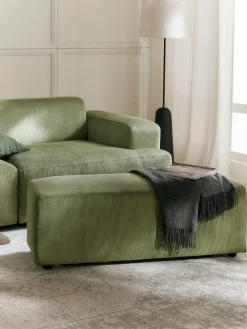 Reposapiés|Sofás>Westwing Collection Puf reposapiés de pana grande Melva, 116 x 42 cm Pana verde oliva