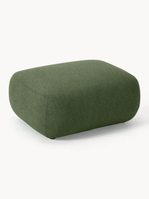 Reposapiés|Sofás>Westwing Collection Puf reposapiés en tejido bouclé Sofia Bouclé verde oscuro
