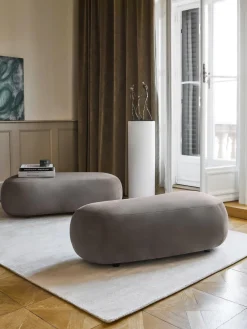 Reposapiés|Sofás>Westwing Collection Puf reposapiés grande Alba Tejido terciopelado gris oscuro