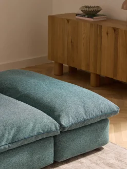 Reposapiés|Sofás>Westwing Collection Puf reposapiés grande Felix Tejido grueso verde turquesa