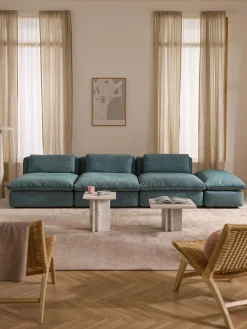 Reposapiés|Sofás></noscript>Westwing Collection Puf reposapiés grande Felix Tejido grueso verde turquesa