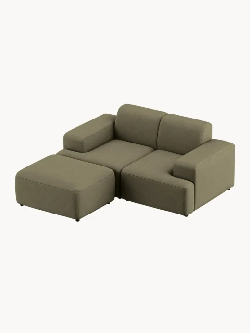 Reposapiés|Sofás>Westwing Collection Puf reposapiés Melva, 99 x 72 cm Tejido verde oliva