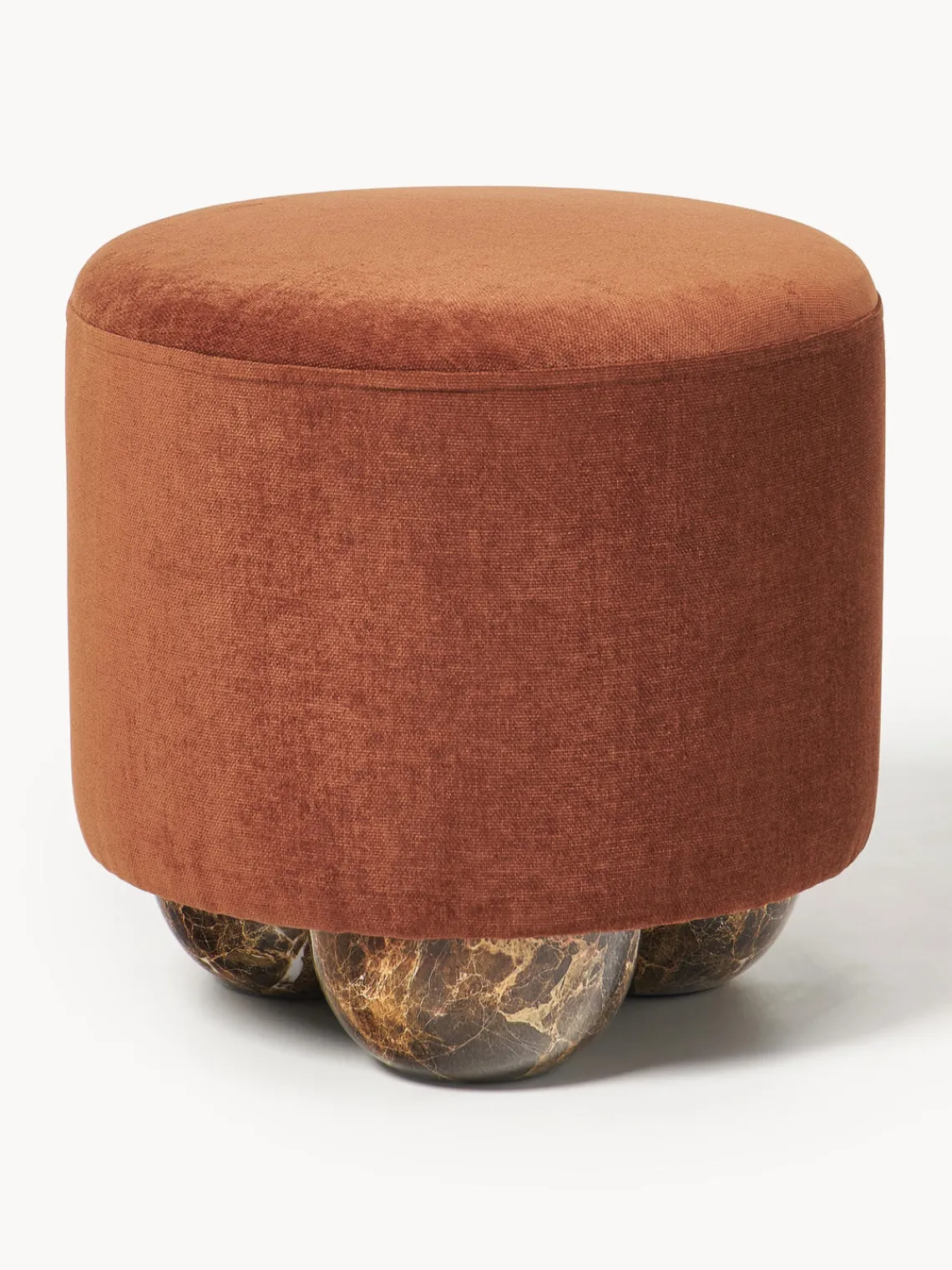 Pufs Y Otomanos|Pufs Y Otomanos>Westwing Collection Puf reposapiés tapizado con patas de bola de mármol Lino Tejido terracota, marrón claro en aspecto de mármol