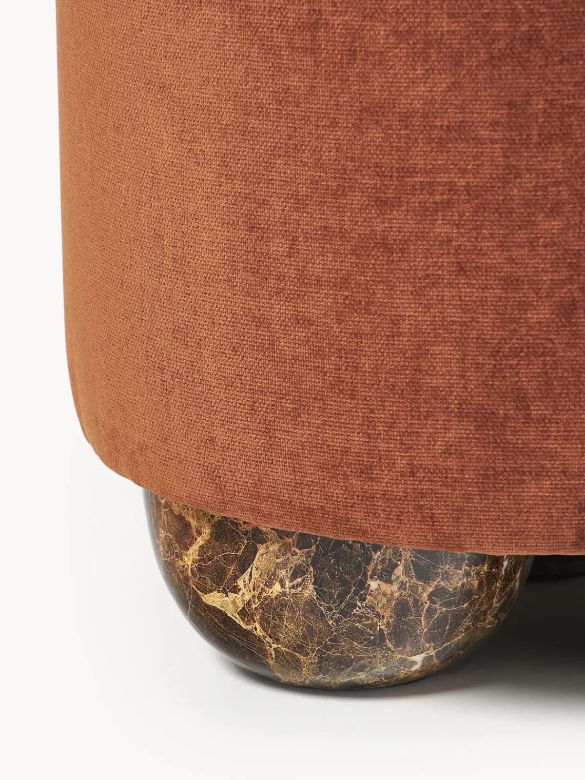 Pufs Y Otomanos|Pufs Y Otomanos>Westwing Collection Puf reposapiés tapizado con patas de bola de mármol Lino Tejido terracota, marrón claro en aspecto de mármol