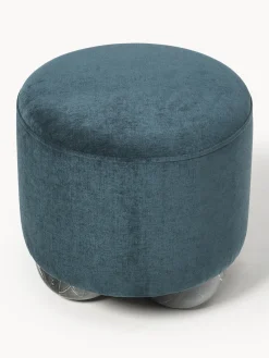 Pufs Y Otomanos|Pufs Y Otomanos></noscript>Westwing Collection Puf reposapiés tapizado con patas de bola de mármol Lino Tejido azul petróleo, gris antracita en aspecto de mármol