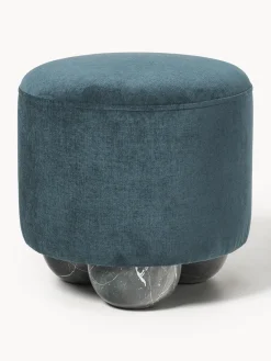 Pufs Y Otomanos|Pufs Y Otomanos></noscript>Westwing Collection Puf reposapiés tapizado con patas de bola de mármol Lino Tejido azul petróleo, gris antracita en aspecto de mármol