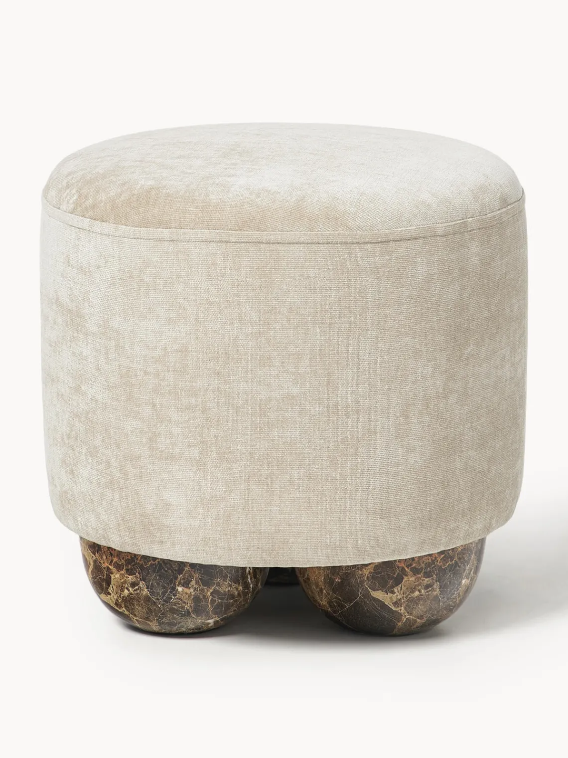 Pufs Y Otomanos|Pufs Y Otomanos>Westwing Collection Puf reposapiés tapizado con patas de bola de mármol Lino Tejido beige, marrón claro en aspecto de mármol