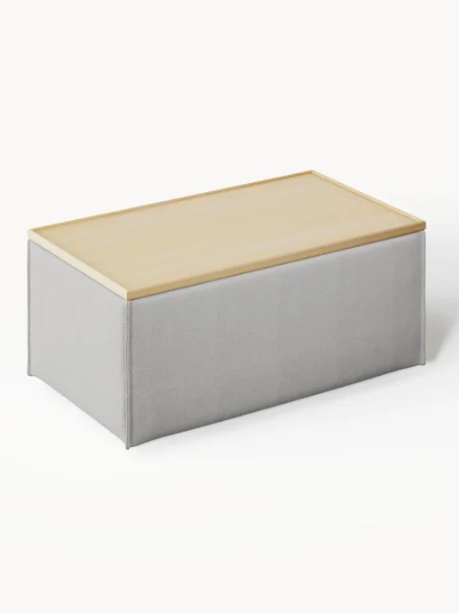 Reposapiés|Sofás>Westwing Collection Reposapiés puf con espacio de almacenamiento Lennon Tejido gris, madera de roble clara