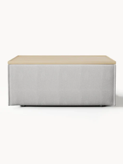 Reposapiés|Sofás>Westwing Collection Reposapiés puf con espacio de almacenamiento Lennon Tejido gris, madera de roble clara