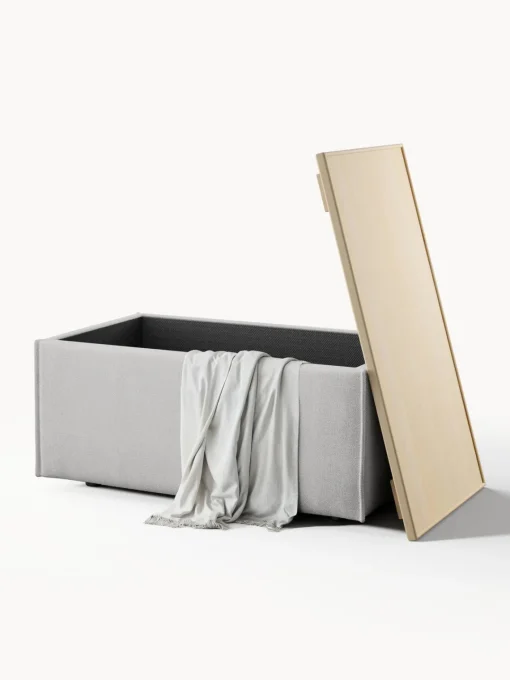 Reposapiés|Sofás>Westwing Collection Reposapiés puf con espacio de almacenamiento Lennon Tejido gris, madera de roble clara