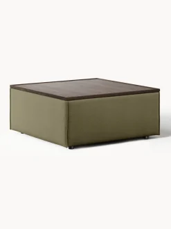 Reposapiés|Sofás>Westwing Collection Reposapiés puf con espacio de almacenamiento Lennon Tejido verde oliva, madera de roble oscura