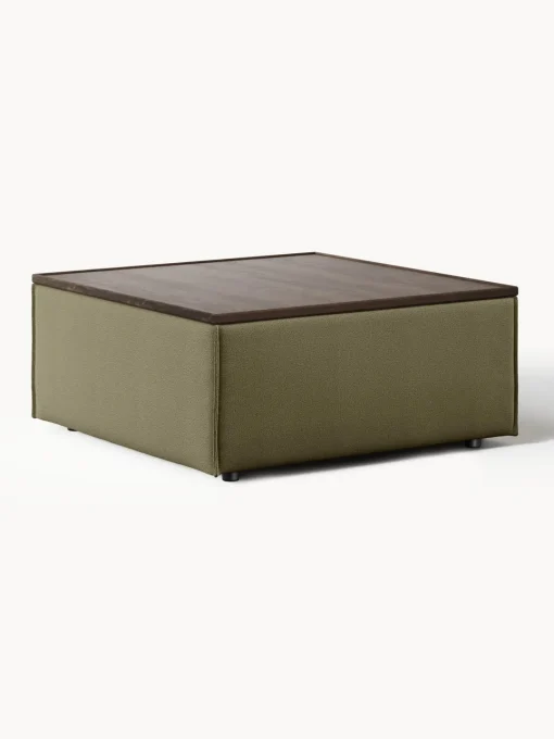 Reposapiés|Sofás>Westwing Collection Reposapiés puf con espacio de almacenamiento Lennon Tejido verde oliva, madera de roble oscura
