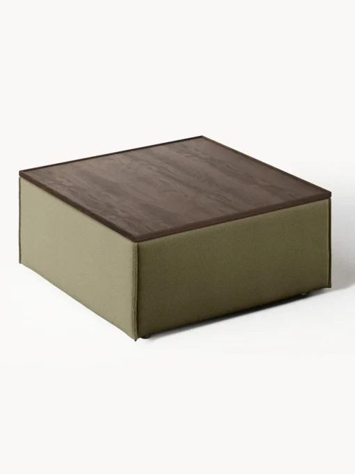 Reposapiés|Sofás>Westwing Collection Reposapiés puf con espacio de almacenamiento Lennon Tejido verde oliva, madera de roble oscura