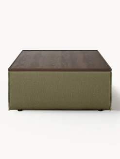 Reposapiés|Sofás></noscript>Westwing Collection Reposapiés puf con espacio de almacenamiento Lennon Tejido verde oliva, madera de roble oscura