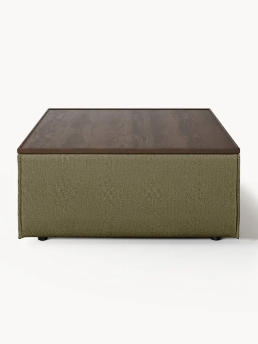 Reposapiés|Sofás>Westwing Collection Reposapiés puf con espacio de almacenamiento Lennon Tejido verde oliva, madera de roble oscura
