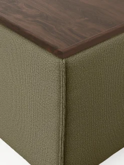 Reposapiés|Sofás></noscript>Westwing Collection Reposapiés puf con espacio de almacenamiento Lennon Tejido verde oliva, madera de roble oscura