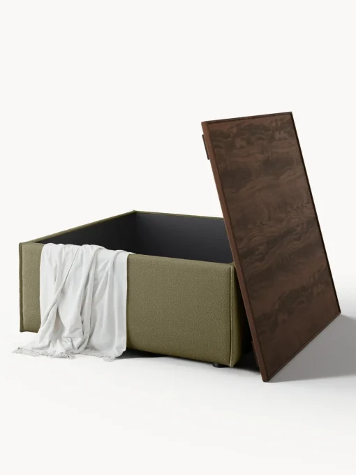 Reposapiés|Sofás>Westwing Collection Reposapiés puf con espacio de almacenamiento Lennon Tejido verde oliva, madera de roble oscura