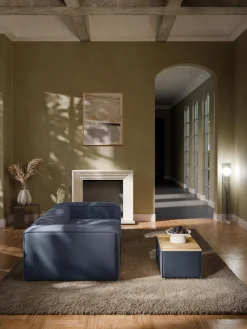 Reposapiés|Sofás>Westwing Collection Reposapiés puf con espacio de almacenamiento Lennon Tejido azul oscuro, madera de roble clara