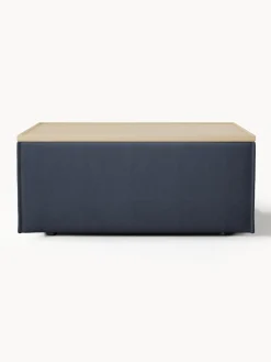 Reposapiés|Sofás></noscript>Westwing Collection Reposapiés puf con espacio de almacenamiento Lennon Tejido azul oscuro, madera de roble clara
