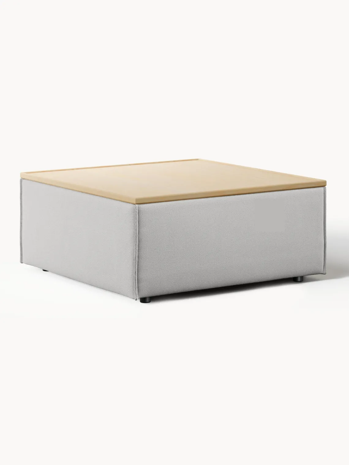 Reposapiés|Sofás>Westwing Collection Reposapiés puf con espacio de almacenamiento Lennon Tejido gris, madera de roble clara