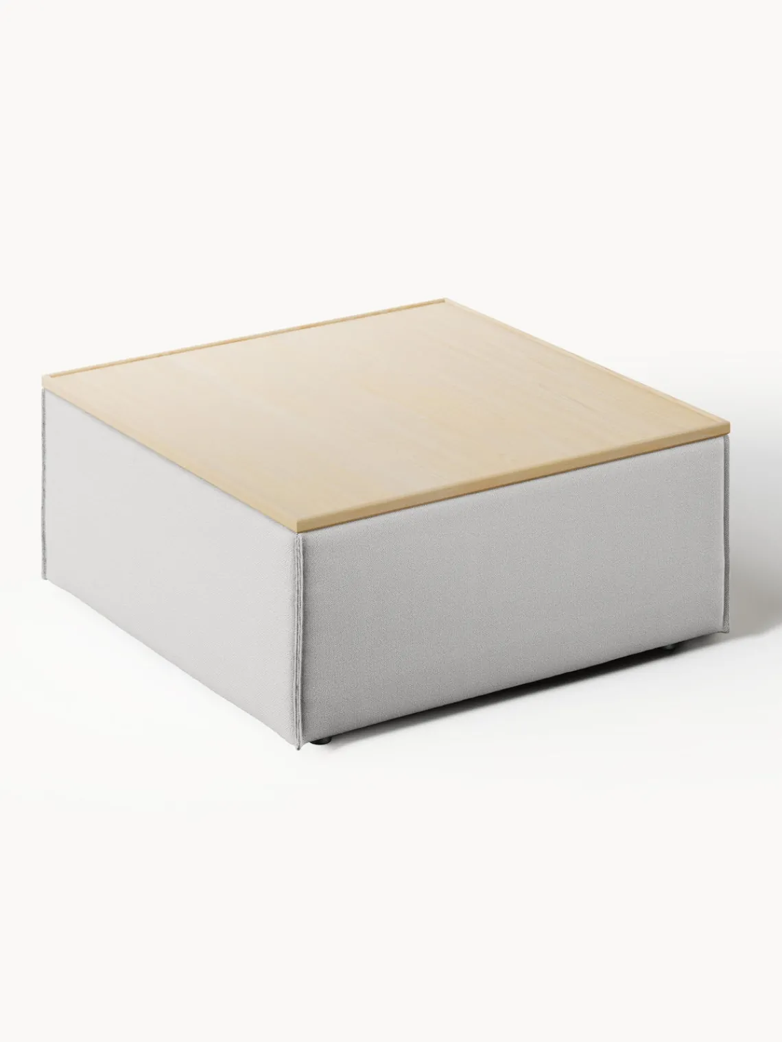 Reposapiés|Sofás>Westwing Collection Reposapiés puf con espacio de almacenamiento Lennon Tejido gris, madera de roble clara