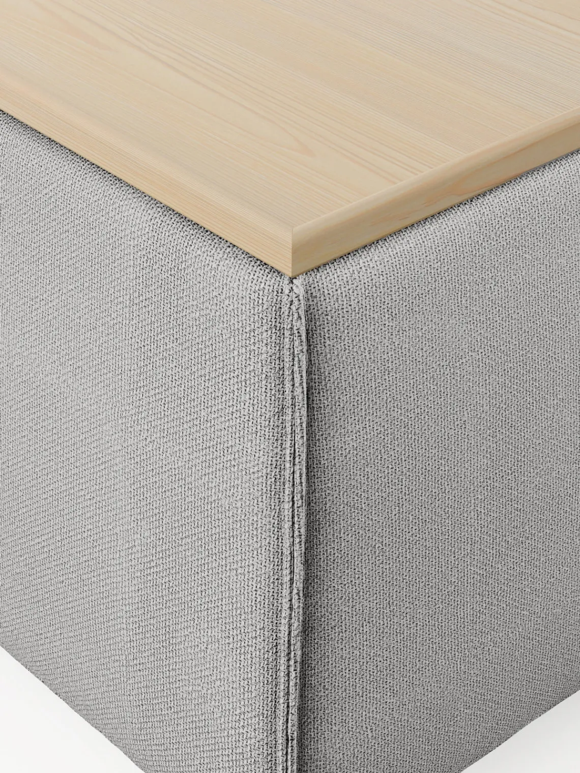 Reposapiés|Sofás>Westwing Collection Reposapiés puf con espacio de almacenamiento Lennon Tejido gris, madera de roble clara