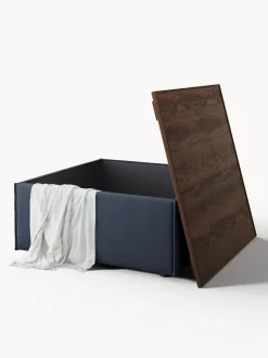 Reposapiés|Sofás></noscript>Westwing Collection Reposapiés puf con espacio de almacenamiento Lennon Tejido azul oscuro, madera de roble oscura