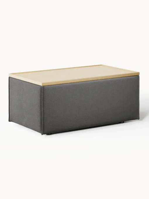 Reposapiés|Sofás>Westwing Collection Reposapiés puf con espacio de almacenamiento Lennon Tejido gris antracita, madera de roble clara