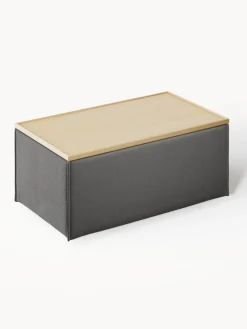 Reposapiés|Sofás></noscript>Westwing Collection Reposapiés puf con espacio de almacenamiento Lennon Tejido gris antracita, madera de roble clara
