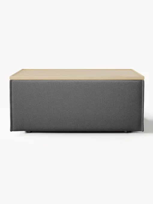 Reposapiés|Sofás>Westwing Collection Reposapiés puf con espacio de almacenamiento Lennon Tejido gris antracita, madera de roble clara