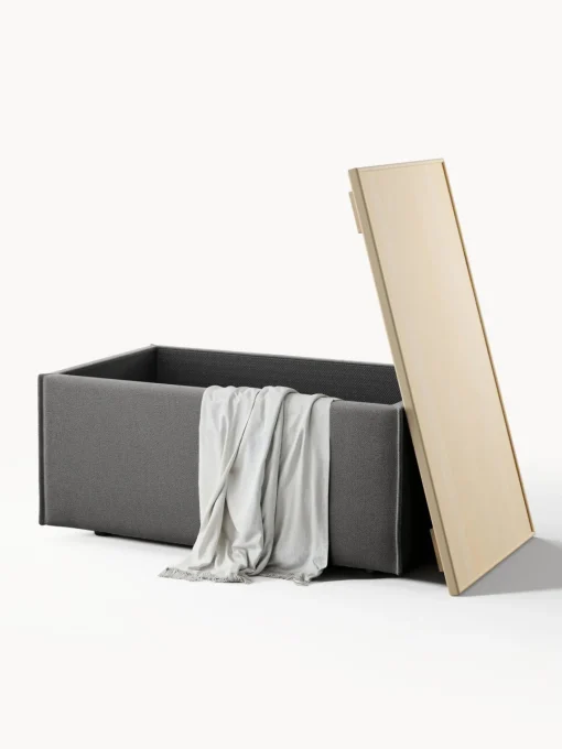 Reposapiés|Sofás>Westwing Collection Reposapiés puf con espacio de almacenamiento Lennon Tejido gris antracita, madera de roble clara