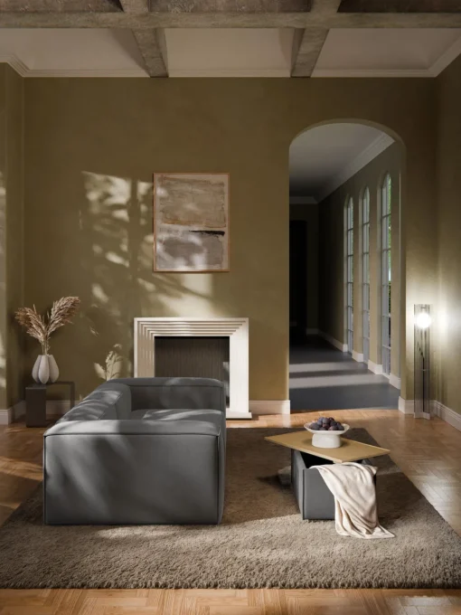 Reposapiés|Sofás>Westwing Collection Reposapiés puf con espacio de almacenamiento Lennon Tejido gris antracita, madera de roble clara