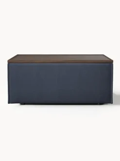 Reposapiés|Sofás></noscript>Westwing Collection Reposapiés puf con espacio de almacenamiento Lennon Tejido azul oscuro, madera de roble oscura