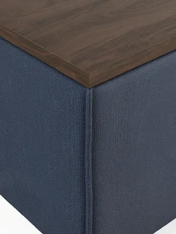 Reposapiés|Sofás></noscript>Westwing Collection Reposapiés puf con espacio de almacenamiento Lennon Tejido azul oscuro, madera de roble oscura