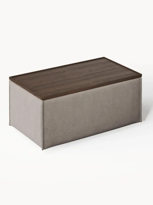 Reposapiés|Sofás>Westwing Collection Reposapiés puf con espacio de almacenamiento Lennon Tejido taupe, madera de roble oscura